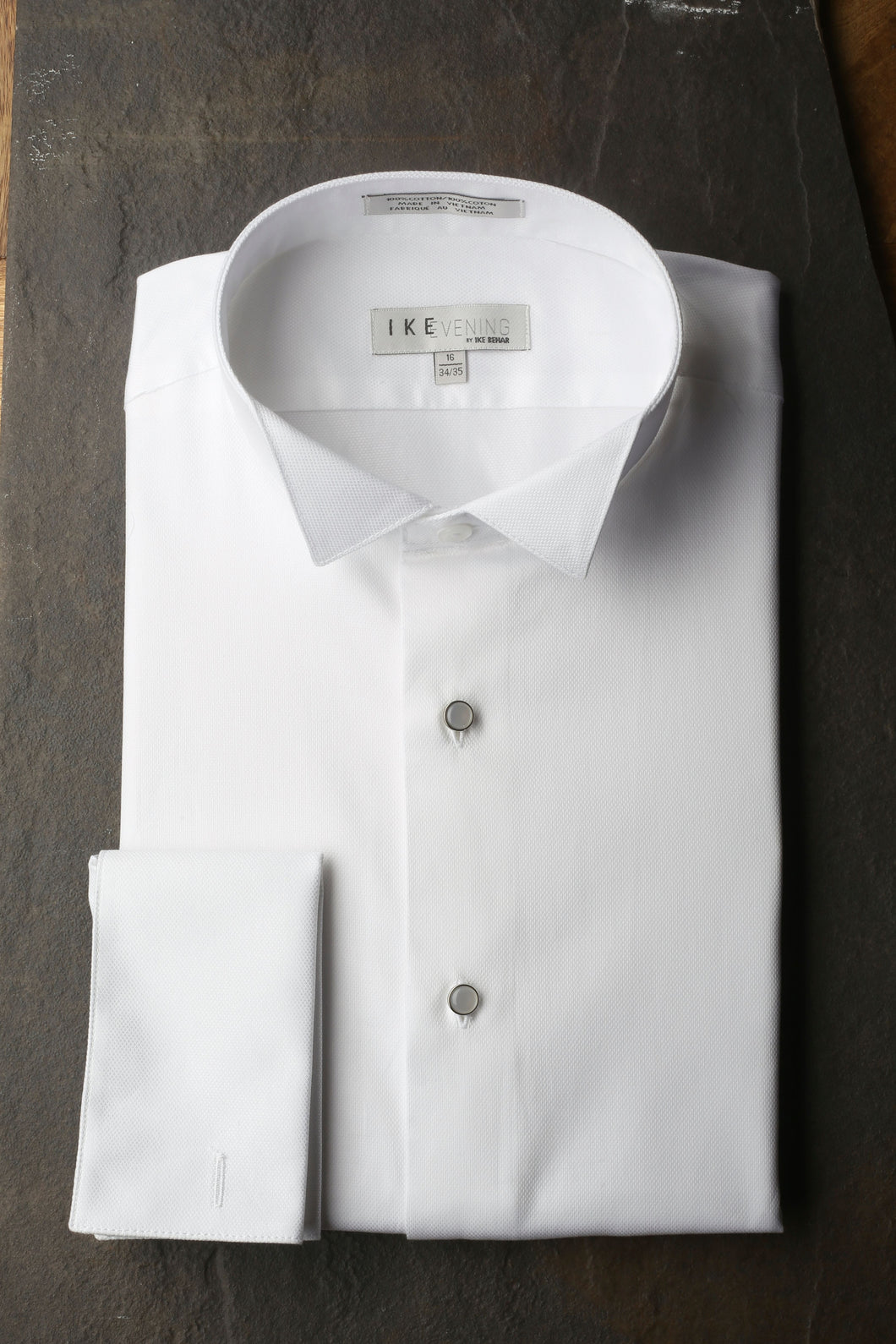 Ike Behar 100% Cotton Pique Wing Collar French Cuff Dress Shirt