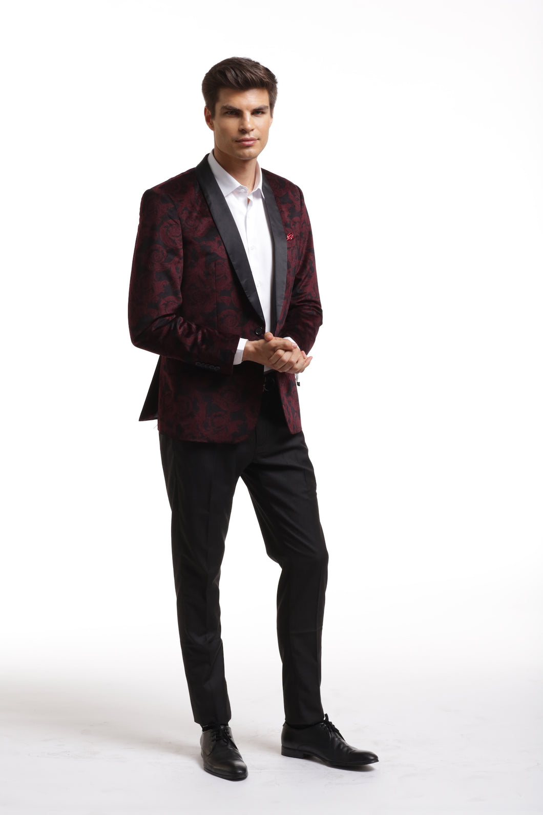 Elie Balleh Burgundy Paisley Dinner Jacket With Shawl Collar