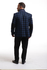 Elie Balleh Navy Windowpane Sportcoat With Pocket Square