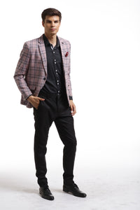 Elie Balleh Pink & Black Windowpane Plaid With Elbow Patches