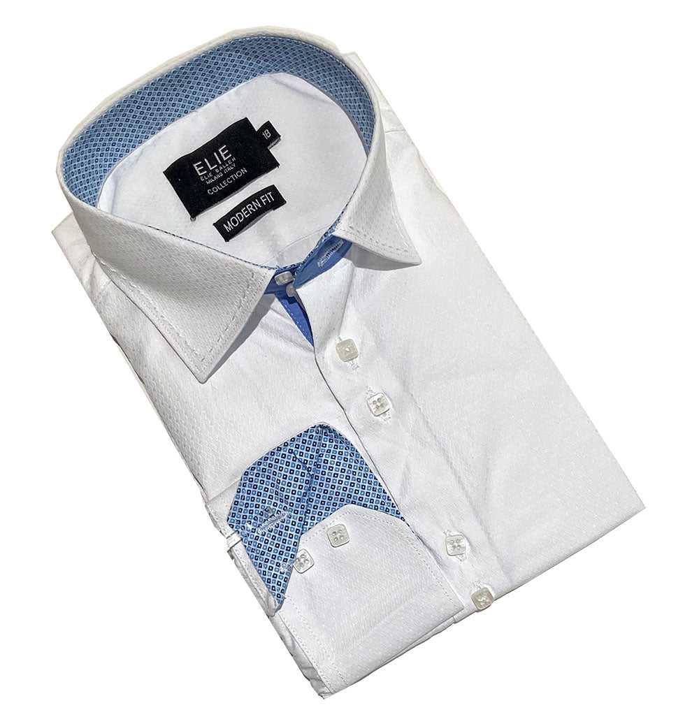 Elie Balleh Solid White Tonal Dot With Pic Stitched Collar