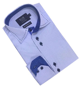 Elie Balleh Solid  Blue Tonal Dot With Pic -Stitched Collar