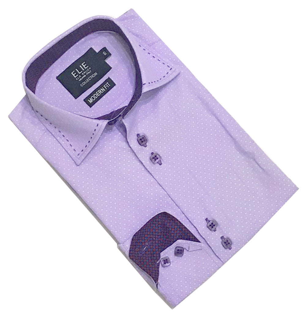 Elie Balleh Solid Purple Tonal Dot With Pic -Stitched Collar