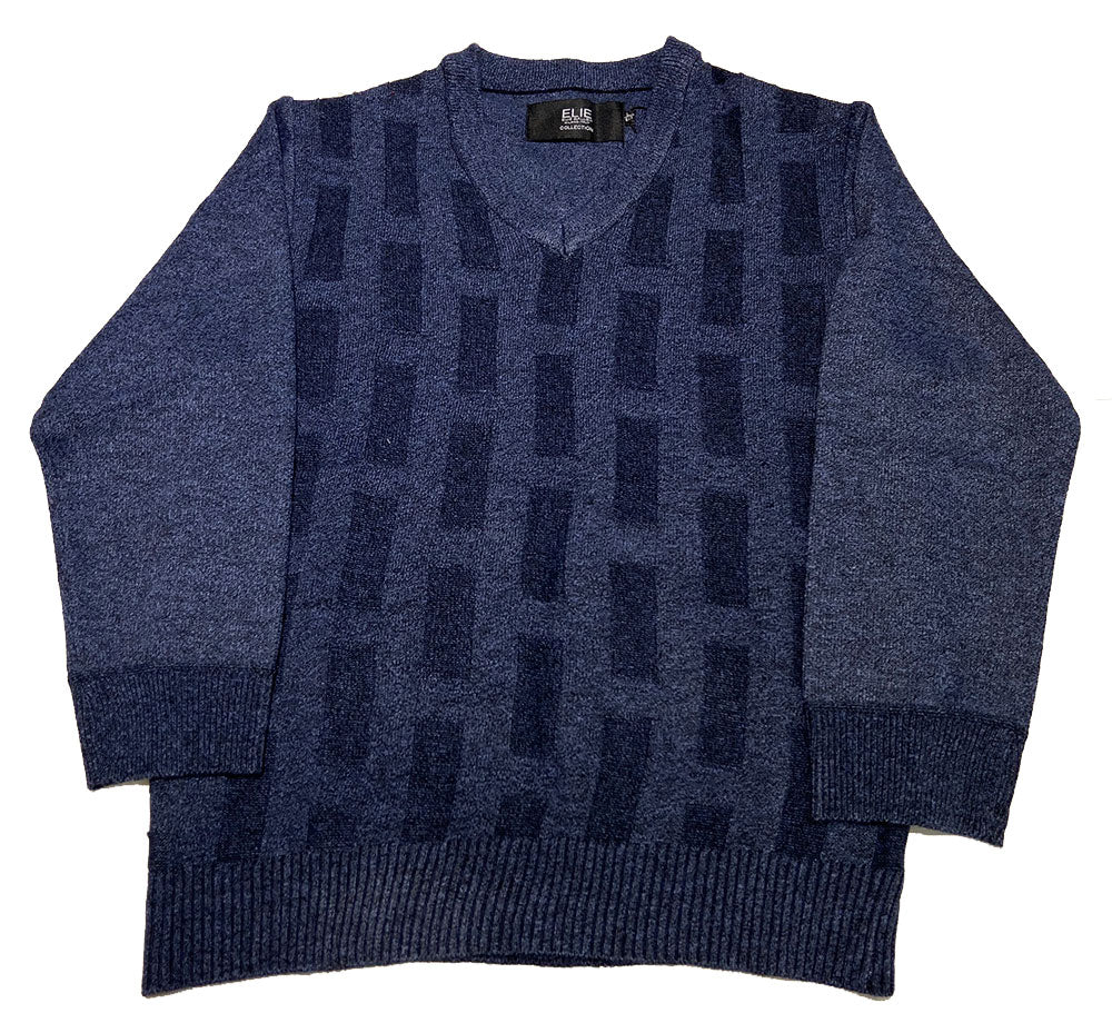 Elie Balleh Navy Blue Solid Tone-On-Tone Geometric Sweater