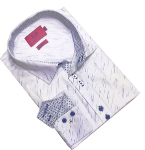 Elie Balleh White "Dot-Dash"  Sportshirt With Contrast Neck & Cuff Lining