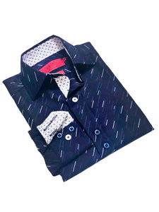 Elie Balleh Navy Blue "Dot-Dash" Sportshirt With Contrast Neck & Cuff Lining