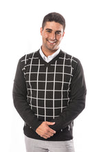 Load image into Gallery viewer, Elie Balleh Black &amp; Gray Engineered Argyle V-Neck Sweater

