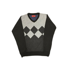 Load image into Gallery viewer, Elie Balleh Black &amp; Gray Engineered Argyle V-Neck Sweater
