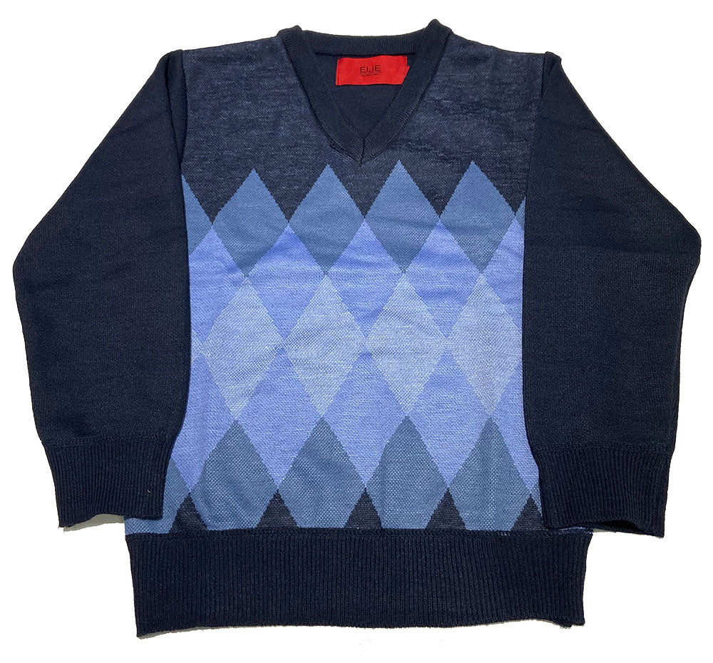 Elie Balleh Navy & Blue Engineered Argyle V-Neck Sweater