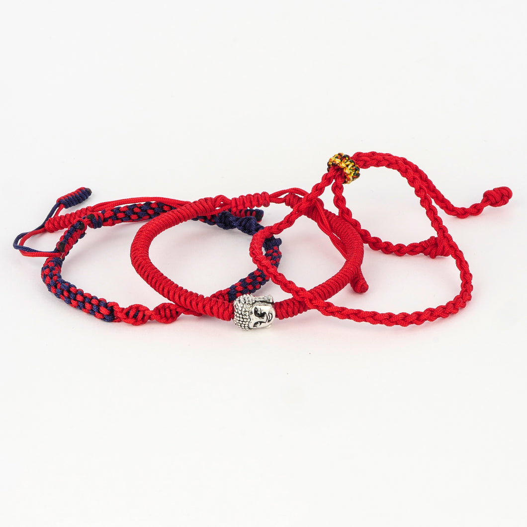 Jean Claude Triple Set of Handmade Tibetan Buddha Red Bracelets