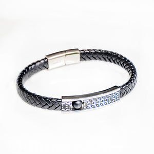 Jean Claude Black Leather Bracelet With Black Onyx Bead Insert